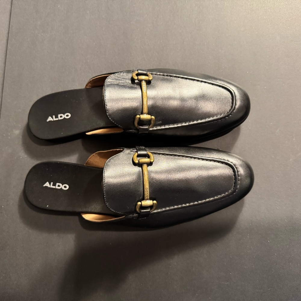 Aldo Black Slip-On Loafers with Gold Detail